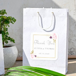 Pegatina Cuadrada Boda Rústico Rosa Rosa Floral Clásico