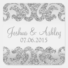 Pegatina Cuadrada Boda Silver Purpurina Look