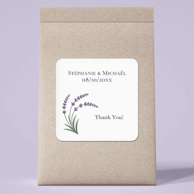 Pegatina Cuadrada Boda Simple Lavanda (Simple Lavender Wedding Square Sticker)