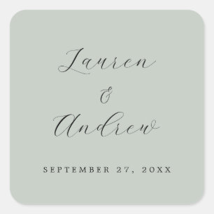 Pegatina Cuadrada Boda simple y elegante de color verde cristal de m