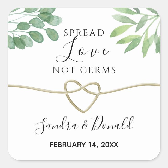 Pegatina Cuadrada Boda Spread Love Not Germs (Anverso)