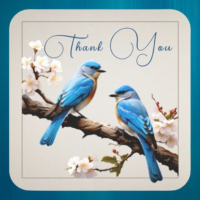 Pegatina Cuadrada Boda Spring Bluebirds Gracias (Spring Bluebirds Wedding Thank you Sticker)