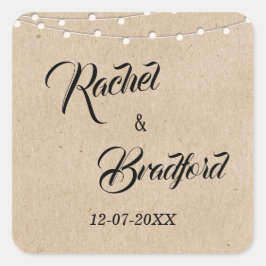 Pegatina Cuadrada Boda String ilumina a un Personalizado de celebrac