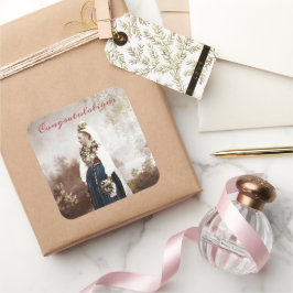 Pegatina Cuadrada Boda Tradicional Sueca Antigua de Dalecarlia