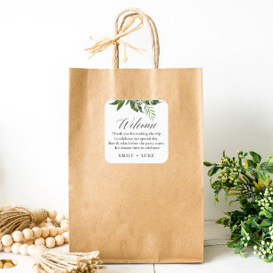 Pegatina Cuadrada Boda Tropical Bienvenida Bag Personalizado Pegatin