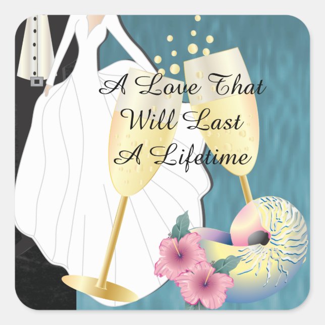 Pegatina Cuadrada Boda tropical elegante (Anverso)