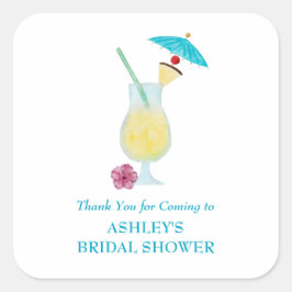 Pegatina Cuadrada Boda tropical Piña Colada Ducha de novias