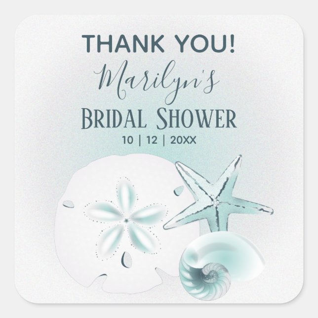 Pegatina Cuadrada Boda turquesa moderna en la playa (Anverso)