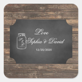 Pegatina Cuadrada Boda único ruso Mason Jar Chalkboard