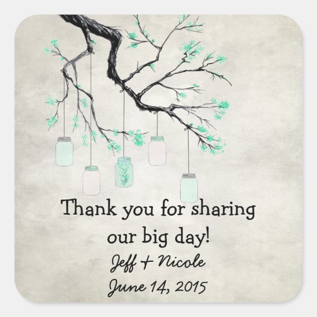 Pegatina Cuadrada Boda verde de marasón en el campo (Anverso)