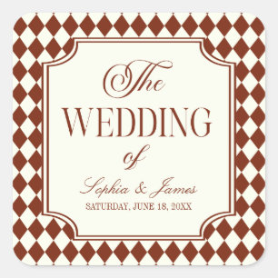 Pegatina Cuadrada Boda Vintage Burgundy de Lujo y Dinero Antiguo