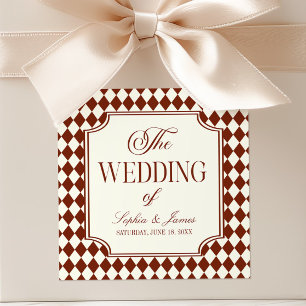 Pegatina Cuadrada Boda Vintage Burgundy de Lujo y Dinero Antiguo