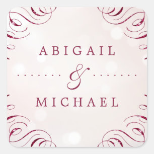Pegatina Cuadrada Boda vintage con glam brillante y elegante en Borg