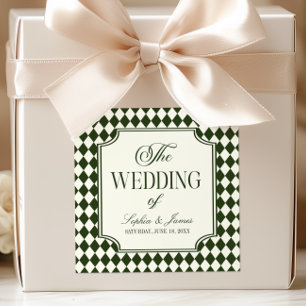 Pegatina Cuadrada Boda Vintage de Marfil Verde Oliva de Dinero Antig