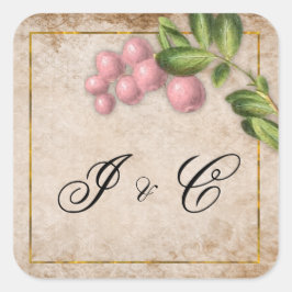 Pegatina Cuadrada Boda Vintage Pink Berries