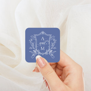 Pegatina Cuadrada Boda Vintage Royal Blue Crest