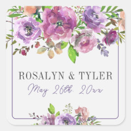 Pegatina Cuadrada Boda violeta de peras moradas florales