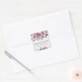 Pegatina Cuadrada Boda violeta de peras moradas florales