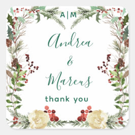 Pegatina Cuadrada Boda Wreath, Rosa de invierno de la máquina