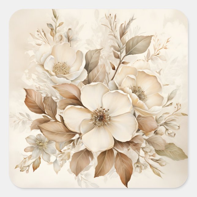 Pegatina Cuadrada Bodas de Rosas Marrones Monotones (Anverso)