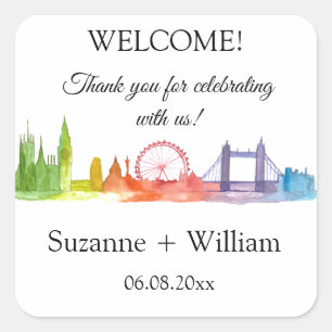 Pegatina Cuadrada Bodas del Skyline Colorful Favors de Londres