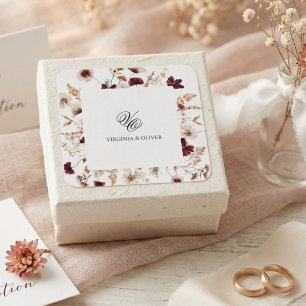 Pegatina Cuadrada Bodas Florales de Flores Silvestres de Otoño