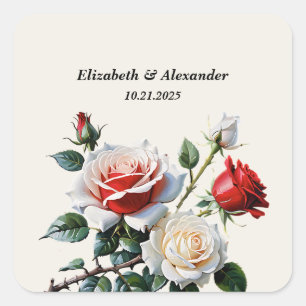 Pegatina Cuadrada Bodas florales rosas blancas rojas bonitas