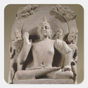Pegatina Cuadrada Bodhisattva asentado, Mathura (piedra arenisca