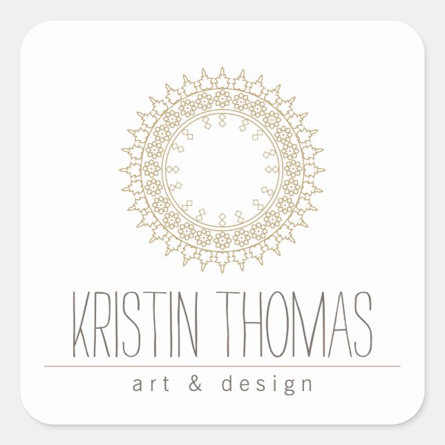 Pegatina Cuadrada Bohemian Gold Sun Mandala (Anverso)