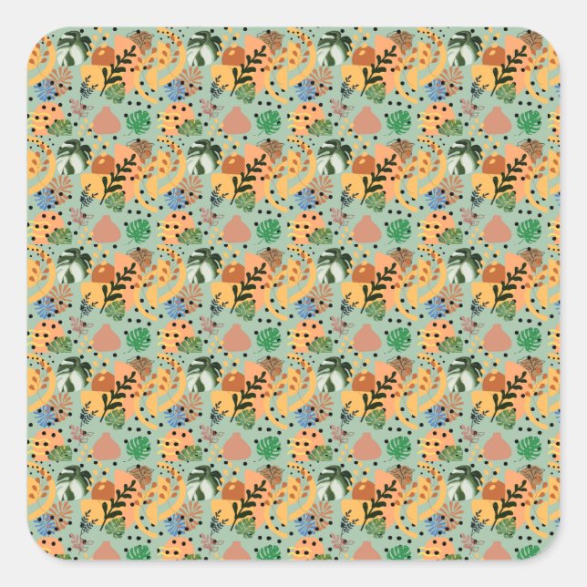 Pegatina Cuadrada boho abstract tropical pattern -minimal leaf desig (Anverso)