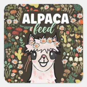 Pegatina Cuadrada Boho Alpaca Food Fiesta Segundo Cumpleaños 