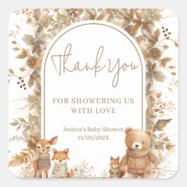 Pegatina Cuadrada Boho Arch Fall Woodland Animals Baby Shower