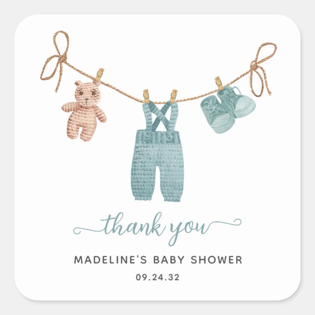 Pegatina Cuadrada BOHO Baby Clothes Boy Baby Shower (Anverso)