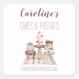 Pegatina Cuadrada Boho Baking Bakery Boutique, Cupcakes & Pasteles