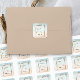 Pegatina Cuadrada Boho Beach Arbor el futuro Sr. y Sra.