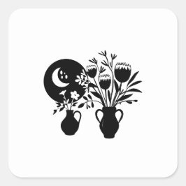 Pegatina Cuadrada Boho bohemian floral sun moon