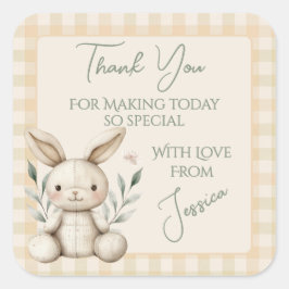 Pegatina Cuadrada Boho Bunny Neutral Baby Shower Favor