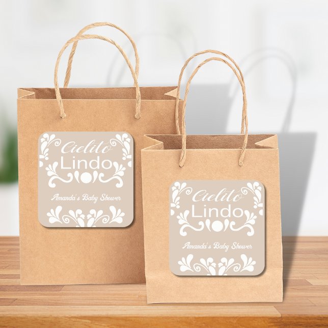 Pegatina Cuadrada Boho Cielito Lindo Baby Shower mexicano (Subido por el creador)