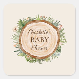 Pegatina Cuadrada Boho Dinosaur Beige Baby Shower Envelope Seal