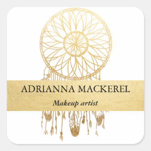 Pegatina Cuadrada Boho Dream Catcher Faux Relieve metalizado dorado