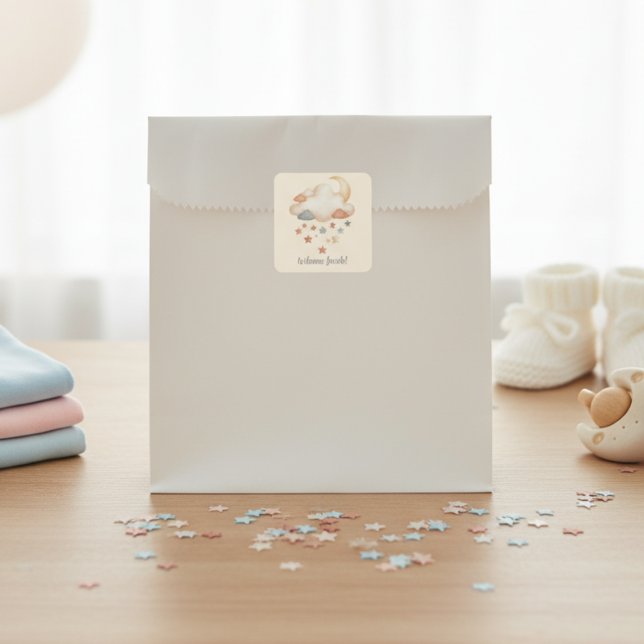 Pegatina Cuadrada Boho Dream Cloud Baby Shower (Baby shower gift favor bag sticker)