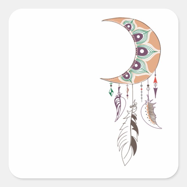 Pegatina Cuadrada Boho dreamcatcher (Anverso)