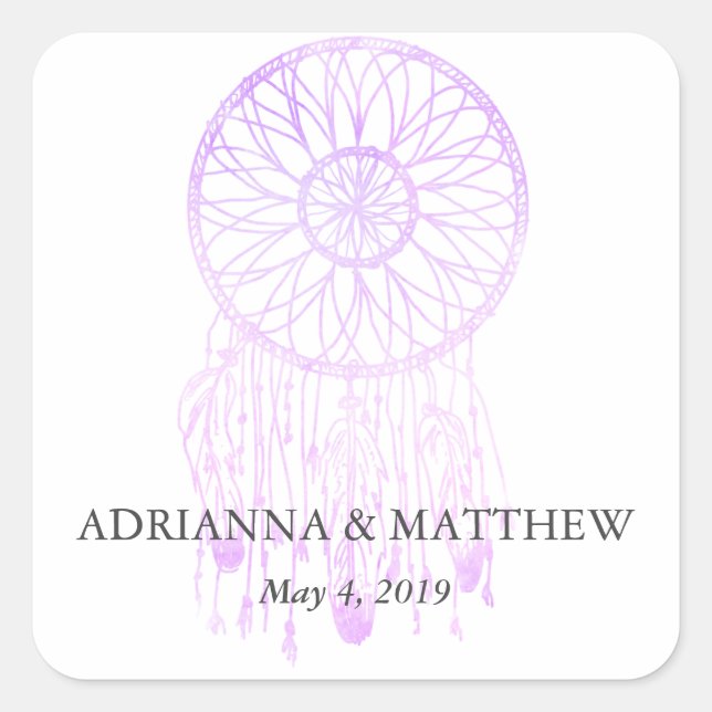 Pegatina Cuadrada Boho Dreamcatcher Lavender Moda Boda tribal (Anverso)
