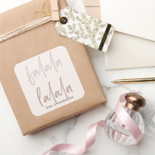 Pegatina Cuadrada Boho Falala Script Pink & Brown Holiday