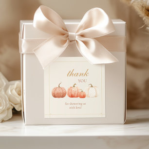 Pegatina Cuadrada Boho Fall Polka Dot Pumpkins Baby Shower Gracias