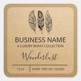 Pegatina Cuadrada Boho Feather Design Kraft Paper Candle Labs