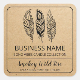 Pegatina Cuadrada Boho Feather Kraft Paper Candle