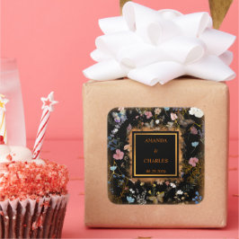 Pegatina Cuadrada Boho Floral Black Butterfly Garden Wedding
