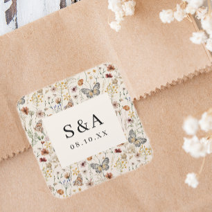 Pegatina Cuadrada Boho Floral Boda