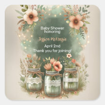 Boho Floral Rustic Floral Mason Jar Baby Shower
